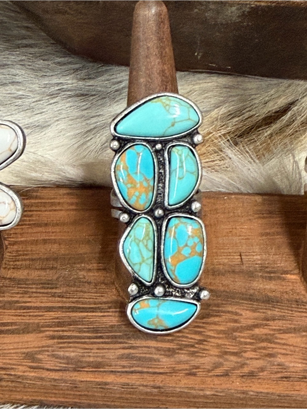 Turquoise Stone Cluster Statement Ring - Women Jewelry adjustable
